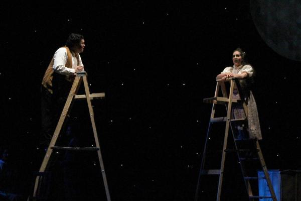 Jake Tulley, as George Gibbs, and Brianna Finnell, as Emily Webb, in the Southern California premiere of Ned Rorem's "Our Town" based on the play by Thornton Wilder, 2017 Jake Tulley, as George Gibbs, and Brianna Finnell, as Emily Webb, in the Southern California premiere of Ned Rorem's "Our Town" based on the play by Thornton Wilder, 2017