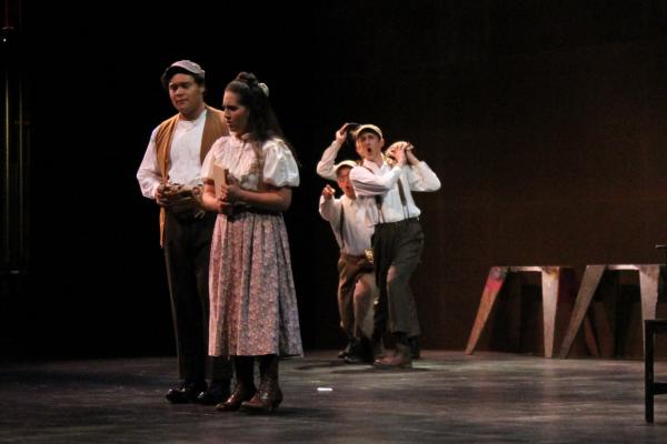 Jake Tulley, as George Gibbs, Brianna Finnell, as Emily Webb, Bryan Fraser, as Frank, and Chance Robles, as Joe Crowell in the Southern California premiere of Ned Rorem's "Our Town" based on the play by Thornton Wilder, 2017 Jake Tulley, as George Gibbs, Brianna Finnell, as Emily Webb, Bryan Fraser, as Frank, and Chance Robles, as Joe Crowell in the Southern California premiere of Ned Rorem's "Our Town" based on the play by Thornton Wilder, 2017