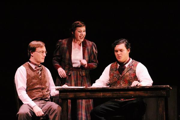 Jaime Sanderson as Mr. Webb, Laura Erath as Mrs. Webb, and Jake Tulley as George Gibbs in the Southern California premiere of Ned Rorem's "Our Town" based on the play by Thornton Wilder, 2017 Jaime Sanderson as Mr. Webb, Laura Erath as Mrs. Webb, and Jake Tulley as George Gibbs in the Southern California premiere of Ned Rorem's "Our Town" based on the play by Thornton Wilder, 2017